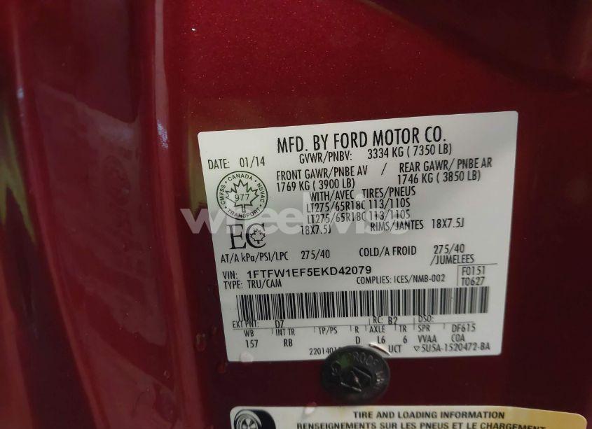 Photo 9 of 2014 Ford F-150 FX4 (VIN 1FTFW1EF5EKD42079)