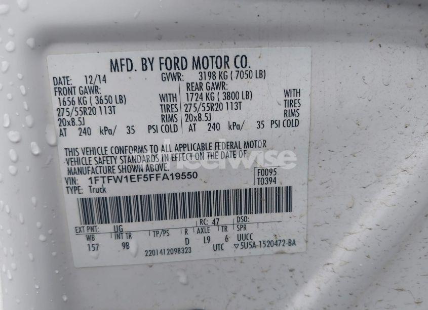 Photo 9 of 2015 Ford F-150 PLATINUM (VIN 1FTFW1EF5FFA19550)