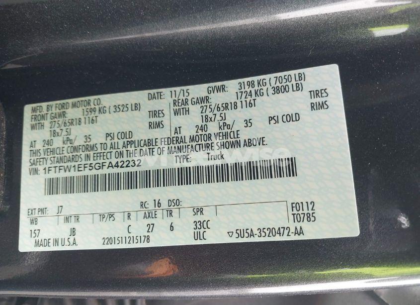 Photo 9 of 2016 Ford F-150 XLT (VIN 1FTFW1EF5GFA42232)