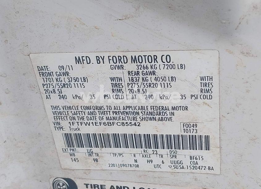 Photo 9 of 2011 Ford F-150 PLATINUM (VIN 1FTFW1EF6BFC85542)