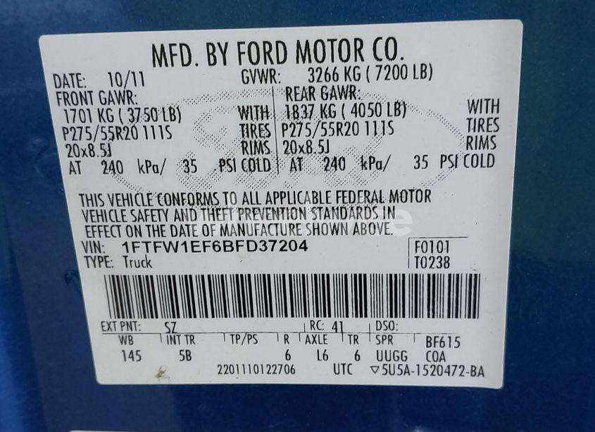Photo 9 of 2011 Ford F-150 FX4 (VIN 1FTFW1EF6BFD37204)