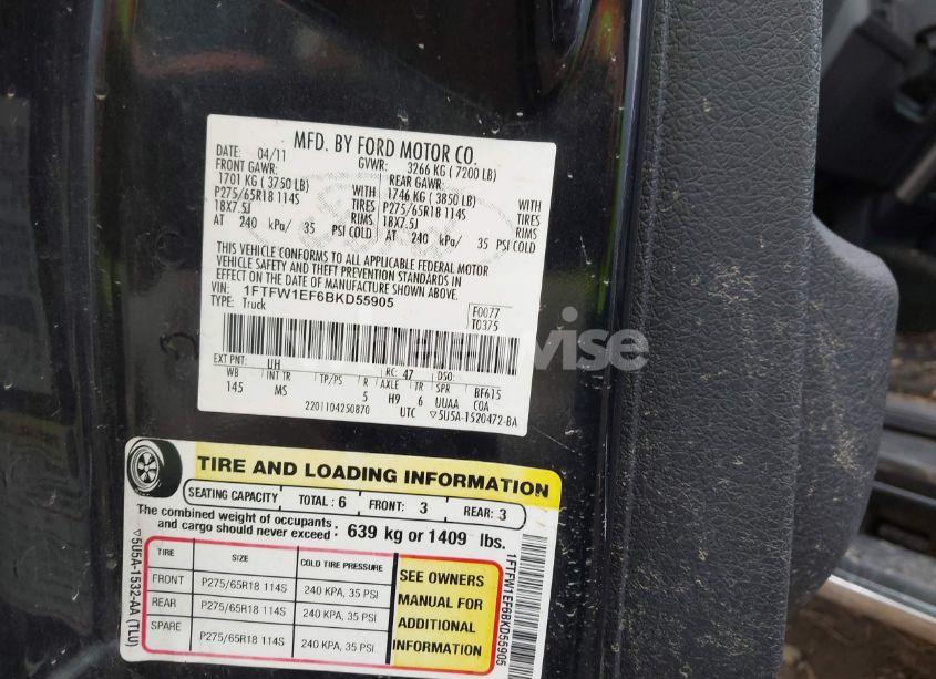 Photo 9 of 2011 Ford F-150 XLT (VIN 1FTFW1EF6BKD55905)