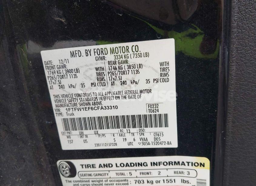 Photo 9 of 2012 Ford F-150 XLT (VIN 1FTFW1EF6CFA33310)