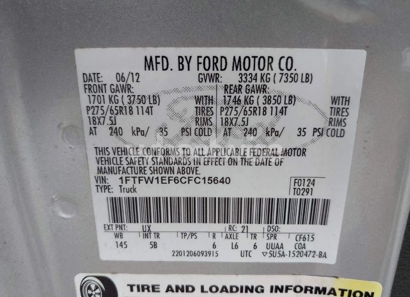 Photo 9 of 2012 Ford F-150 FX4 (VIN 1FTFW1EF6CFC15640)