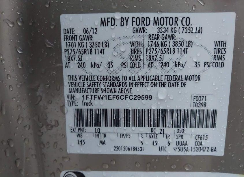 Photo 9 of 2012 Ford F-150 XLT (VIN 1FTFW1EF6CFC29599)