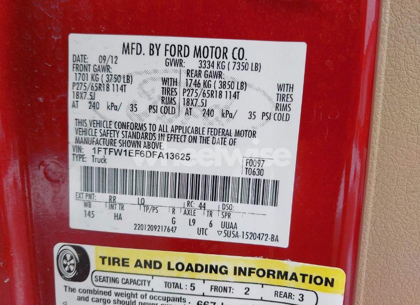 Photo 9 of 2013 Ford F-150 LARIAT (VIN 1FTFW1EF6DFA13625)