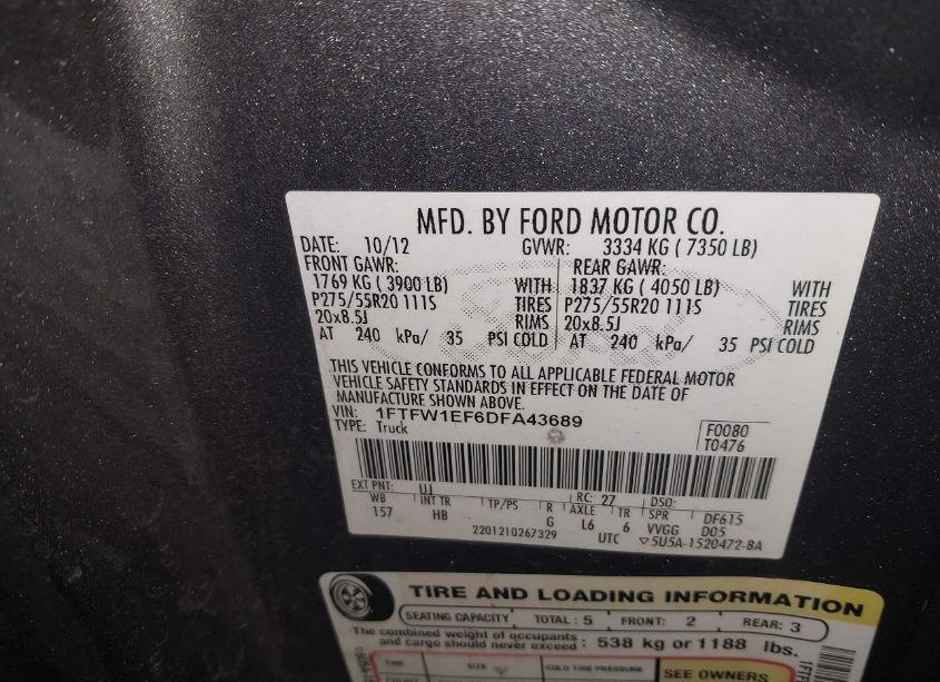 Photo 9 of 2013 Ford F-150 LARIAT (VIN 1FTFW1EF6DFA43689)