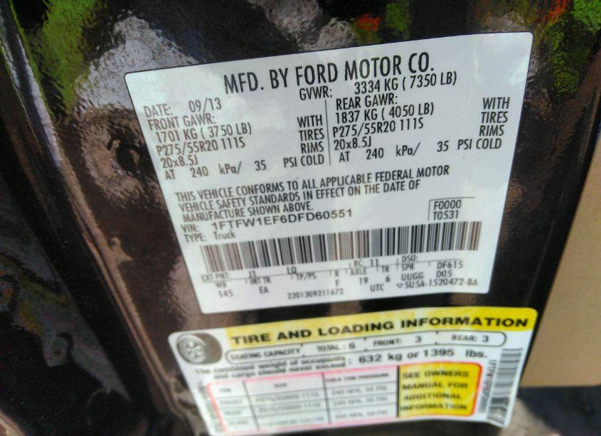 Photo 9 of 2013 Ford F-150 LARIAT (VIN 1FTFW1EF6DFD60551)