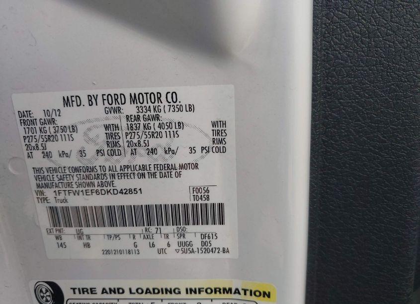 Photo 9 of 2013 Ford F-150 LARIAT (VIN 1FTFW1EF6DKD42851)