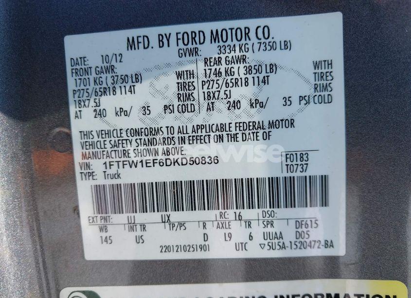 Photo 8 of 2013 Ford F-150 XLT (VIN 1FTFW1EF6DKD50836)