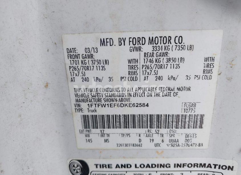 Photo 9 of 2013 Ford F-150 XLT (VIN 1FTFW1EF6DKE62584)