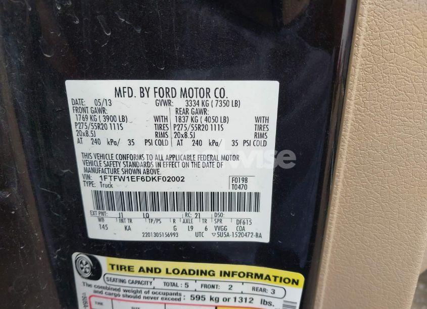 Photo 9 of 2013 Ford F-150 KING RANCH (VIN 1FTFW1EF6DKF02002)