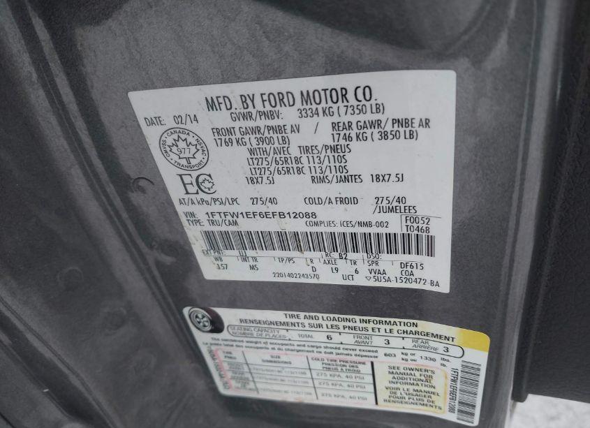 Photo 9 of 2014 Ford F-150 XLT (VIN 1FTFW1EF6EFB12088)