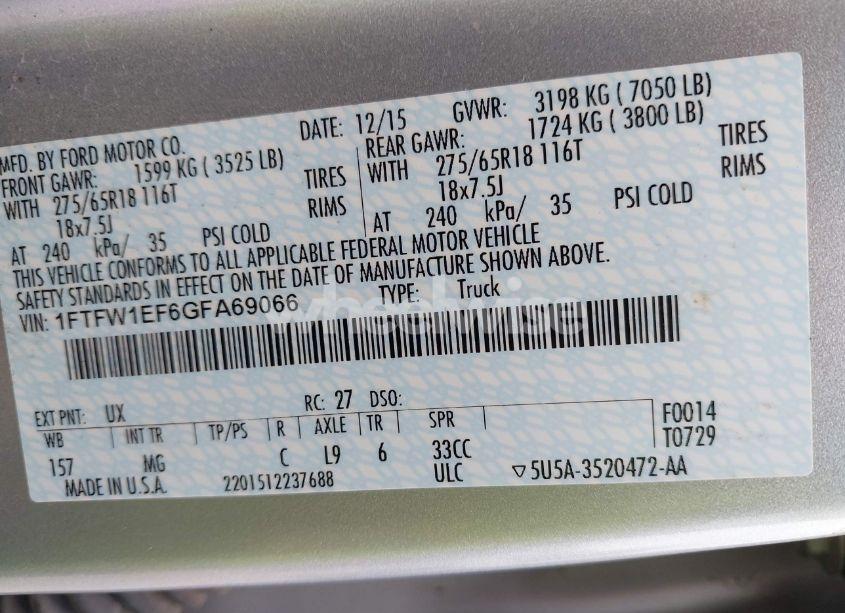 Photo 9 of 2016 Ford F-150 XLT (VIN 1FTFW1EF6GFA69066)