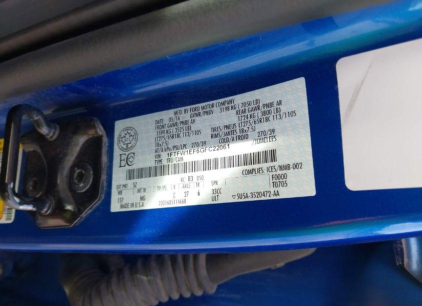 Photo 9 of 2016 Ford F-150 XLT (VIN 1FTFW1EF6GFC22061)