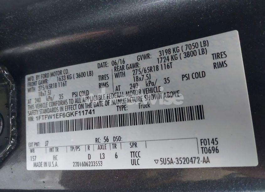 Photo 9 of 2016 Ford F-150 LARIAT (VIN 1FTFW1EF6GKF11741)