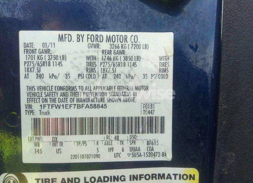 Photo 9 of 2011 Ford F-150 XLT (VIN 1FTFW1EF7BFA58845)