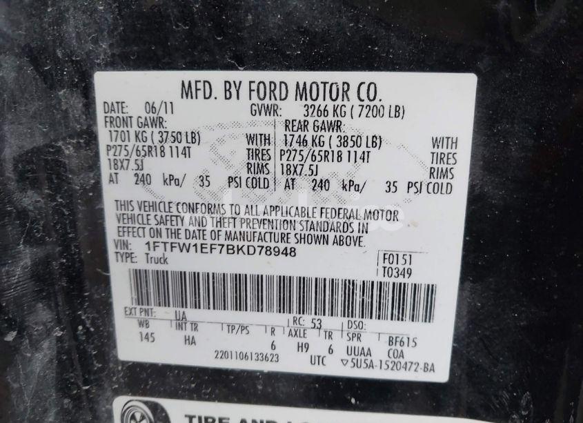 Photo 9 of 2011 Ford F-150 LARIAT (VIN 1FTFW1EF7BKD78948)