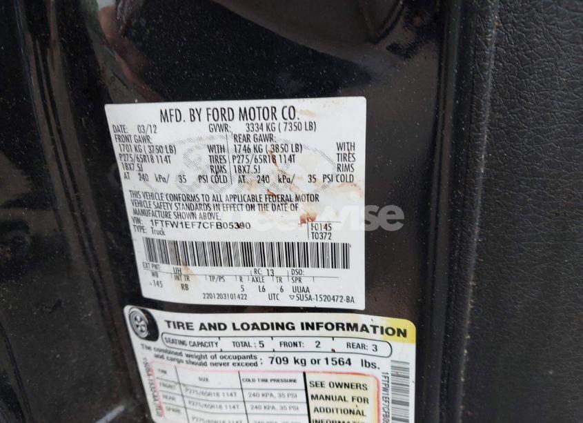 Photo 9 of 2012 Ford F-150 FX4 (VIN 1FTFW1EF7CFB05390)