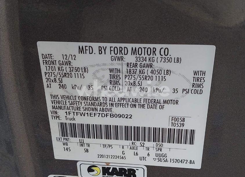 Photo 9 of 2013 Ford F-150 FX4 (VIN 1FTFW1EF7DFB09022)