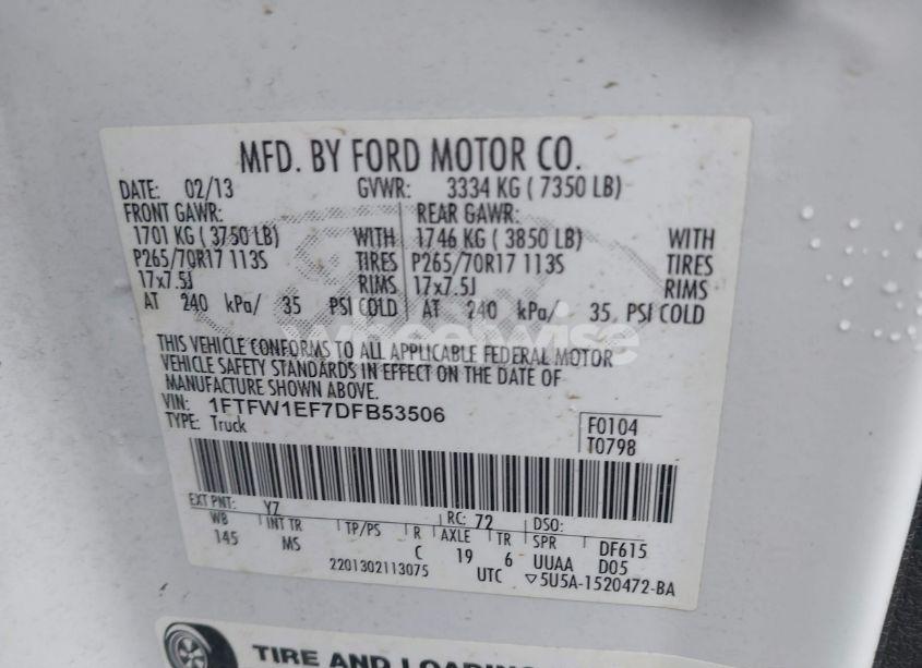 Photo 9 of 2013 Ford F-150 XLT (VIN 1FTFW1EF7DFB53506)