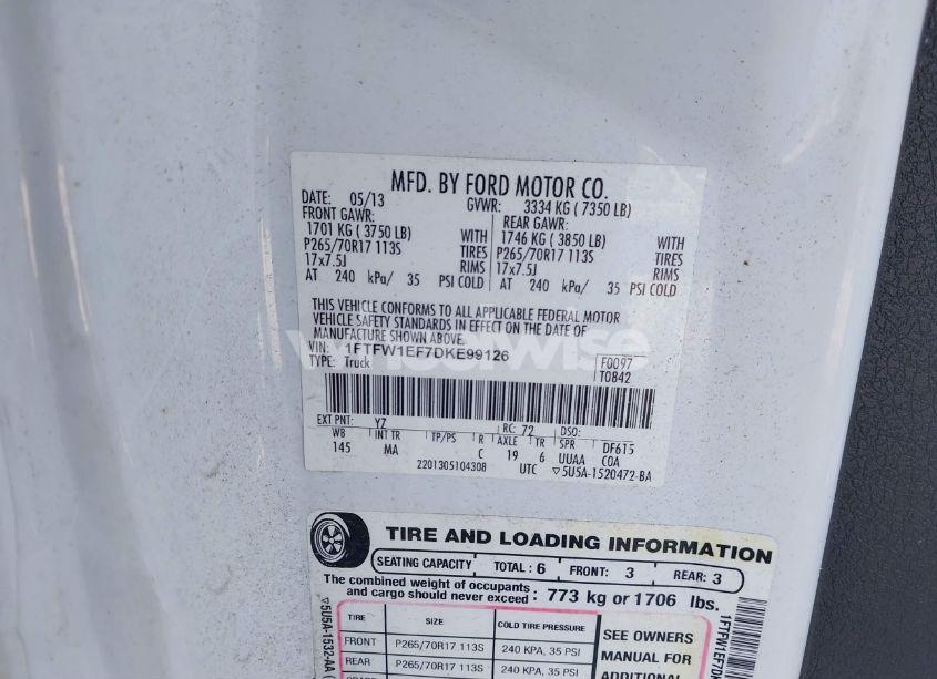 Photo 9 of 2013 Ford F-150 XLT (VIN 1FTFW1EF7DKE99126)