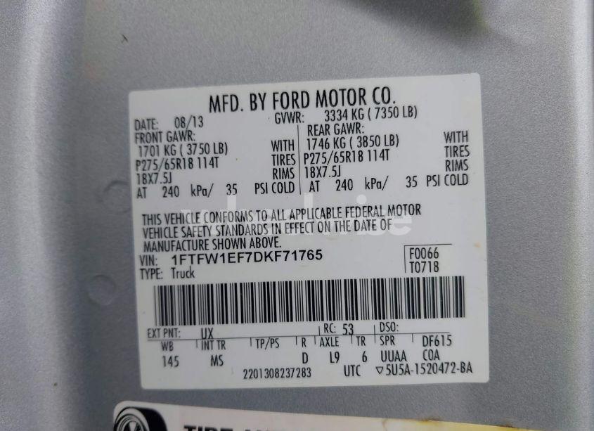 Photo 9 of 2013 Ford F-150 XLT (VIN 1FTFW1EF7DKF71765)