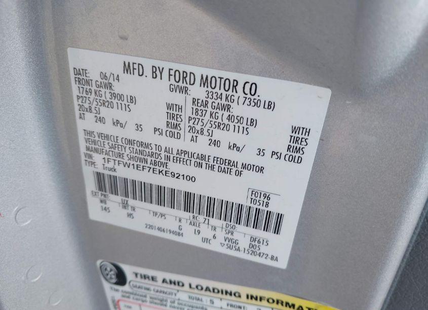 Photo 9 of 2014 Ford F-150 LARIAT (VIN 1FTFW1EF7EKE92100)