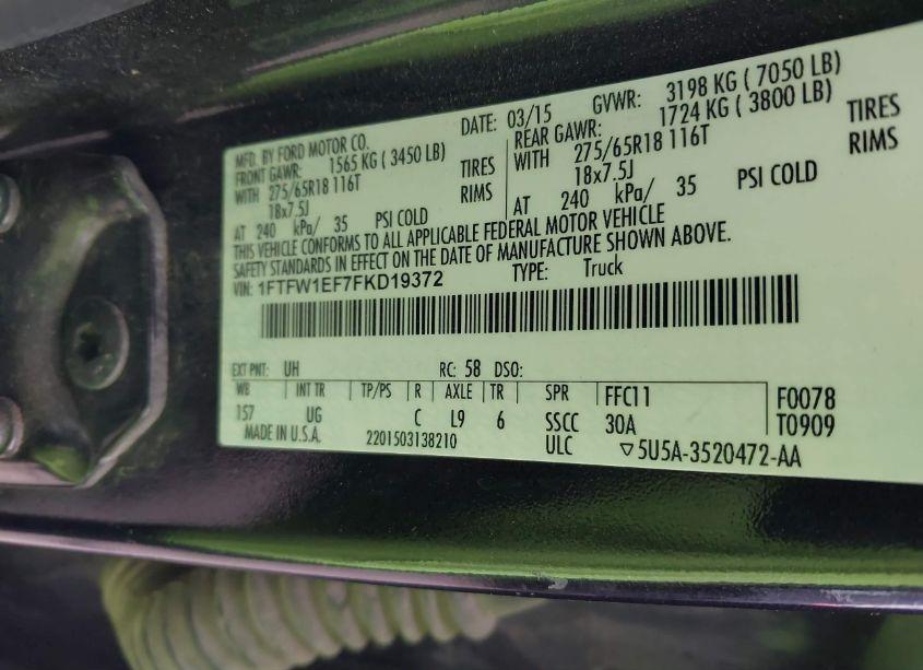Photo 9 of 2015 Ford F-150 XLT (VIN 1FTFW1EF7FKD19372)