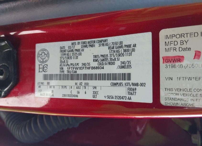 Photo 9 of 2017 Ford F-150 XLT (VIN 1FTFW1EF7HFB68934)