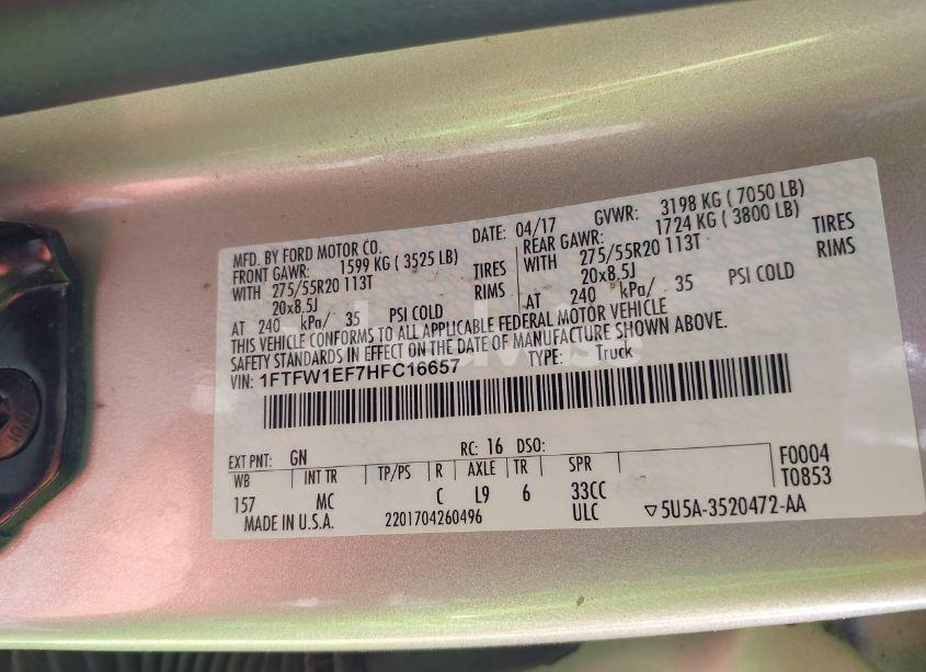 Photo 9 of 2017 Ford F-150 XLT (VIN 1FTFW1EF7HFC16657)