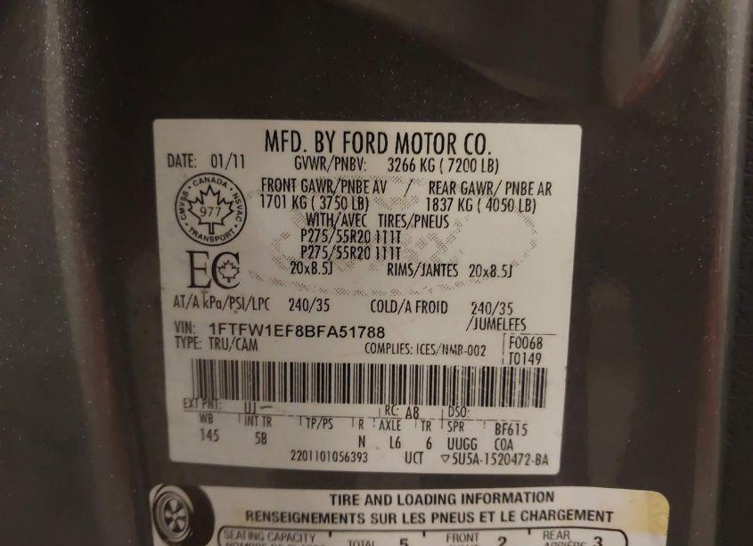 Photo 9 of 2011 Ford F-150 FX4 (VIN 1FTFW1EF8BFA51788)