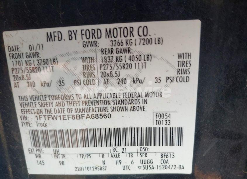 Photo 9 of 2011 Ford F-150 PLATINUM (VIN 1FTFW1EF8BFA68560)