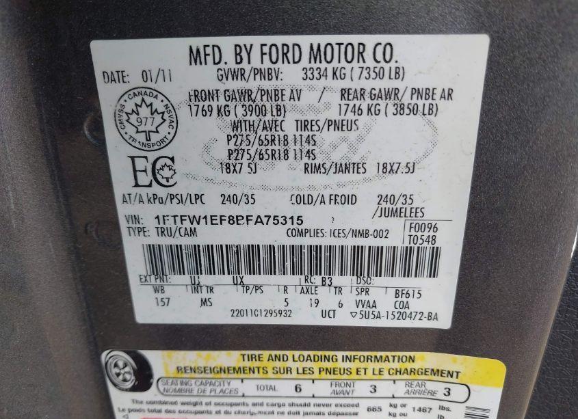 Photo 9 of 2011 Ford F-150 XLT (VIN 1FTFW1EF8BFA75315)