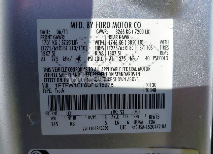 Photo 9 of 2011 Ford F-150 FX4 (VIN 1FTFW1EF8BFC15976)