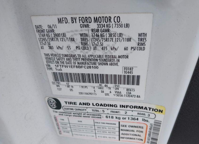 Photo 9 of 2011 Ford F-150 FX4/KING RANCH/LARIAT/PLATINUM/XL/XLT (VIN 1FTFW1EF8BFC28100)