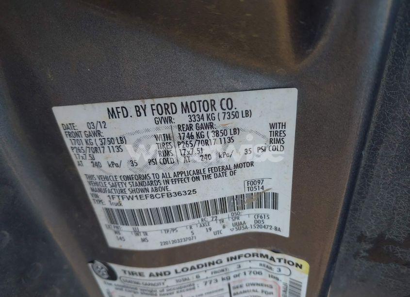 Photo 9 of 2012 Ford F-150 XLT (VIN 1FTFW1EF8CFB36325)