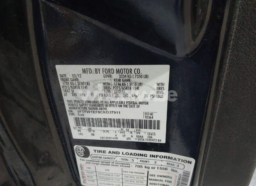 Photo 9 of 2012 Ford F-150 LARIAT (VIN 1FTFW1EF8CKD37911)