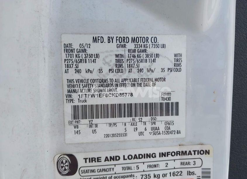 Photo 9 of 2012 Ford F-150 XLT (VIN 1FTFW1EF8CKD85778)