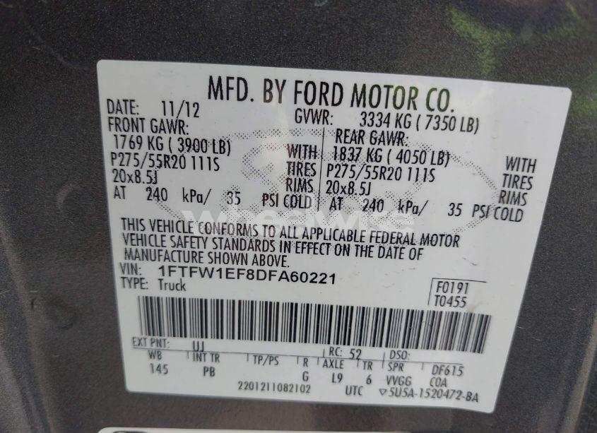 Photo 9 of 2013 Ford F-150 FX4/KING RANCH/LARIAT/PLATINUM/XL/XLT (VIN 1FTFW1EF8DFA60221)