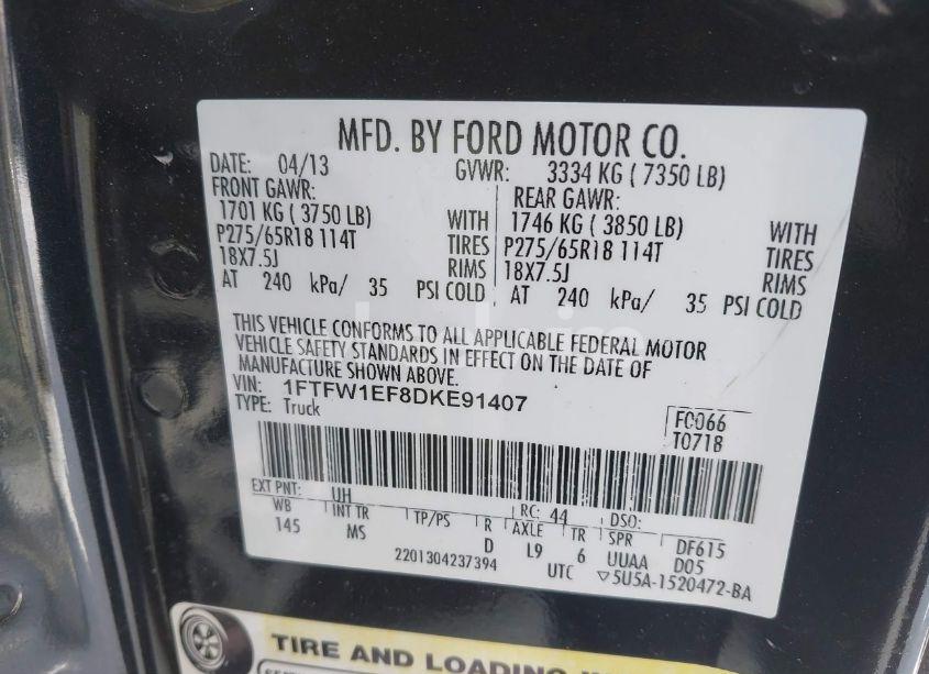 Photo 9 of 2013 Ford F-150 XLT (VIN 1FTFW1EF8DKE91407)