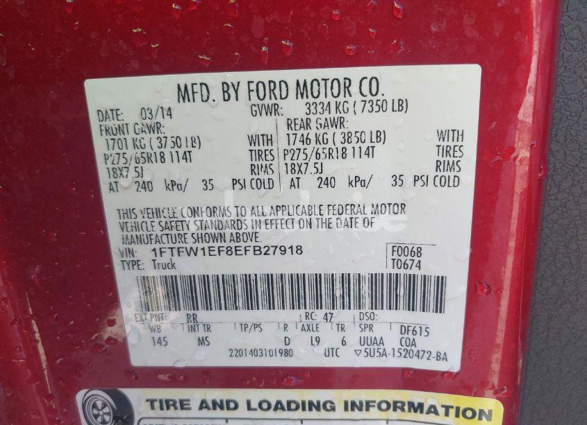 Photo 9 of 2014 Ford F-150 XLT (VIN 1FTFW1EF8EFB27918)