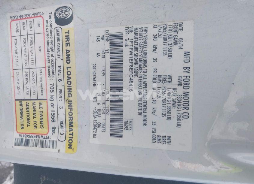 Photo 9 of 2014 Ford F-150 XL (VIN 1FTFW1EF8EFC48416)