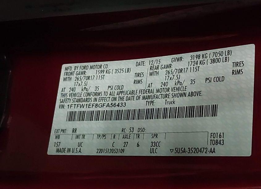 Photo 9 of 2016 Ford F-150 XLT (VIN 1FTFW1EF8GFA56433)