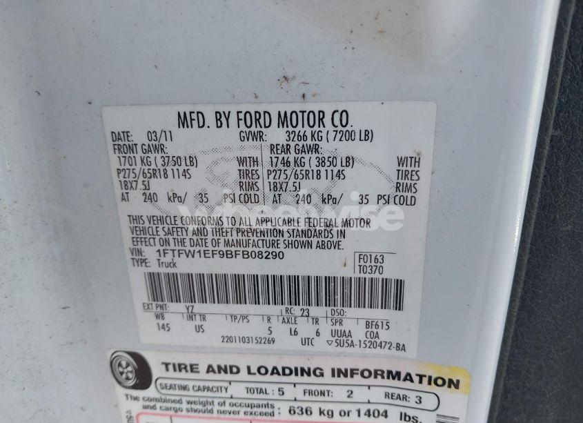 Photo 9 of 2011 Ford F-150 XLT (VIN 1FTFW1EF9BFB08290)