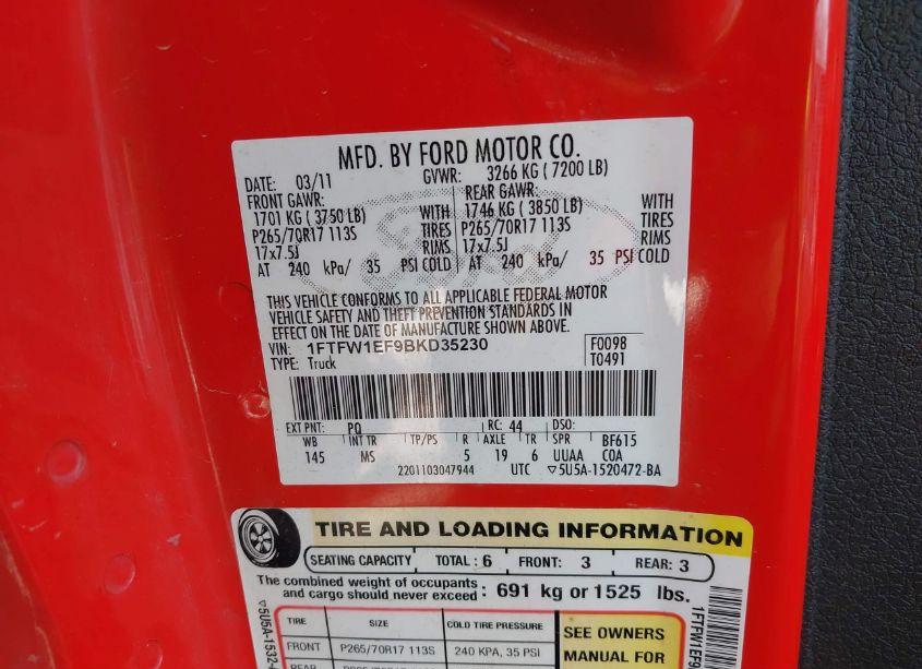 Photo 9 of 2011 Ford F-150 XLT (VIN 1FTFW1EF9BKD35230)