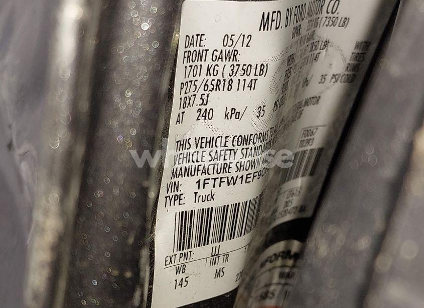 Photo 9 of 2012 Ford F-150 XLT (VIN 1FTFW1EF9CFB85940)