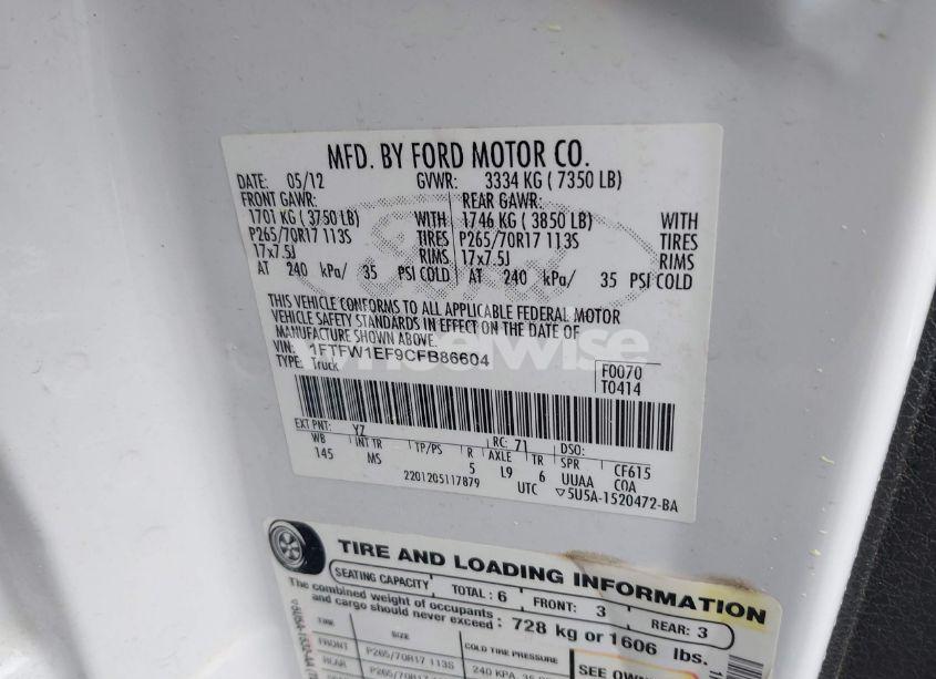 Photo 9 of 2012 Ford F-150 XLT (VIN 1FTFW1EF9CFB86604)