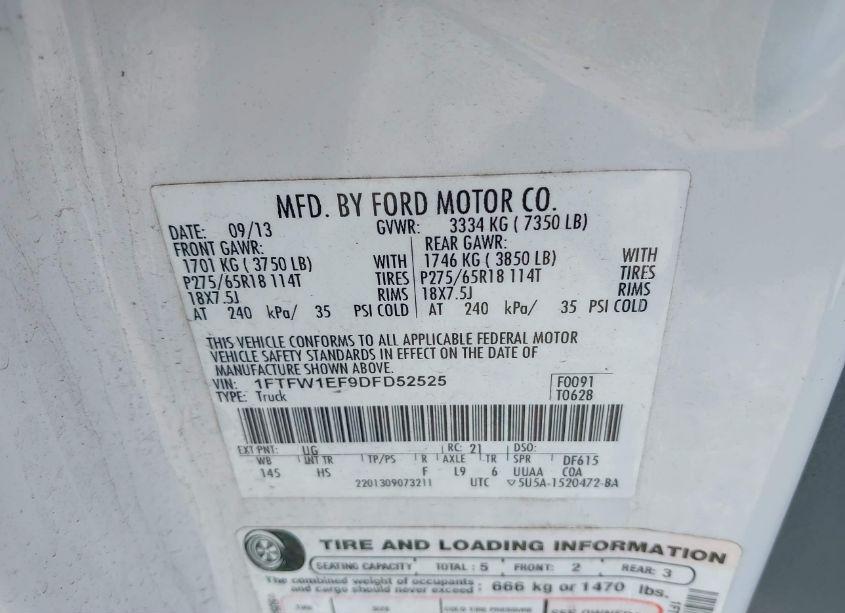 Photo 9 of 2013 Ford F-150 LARIAT (VIN 1FTFW1EF9DFD52525)