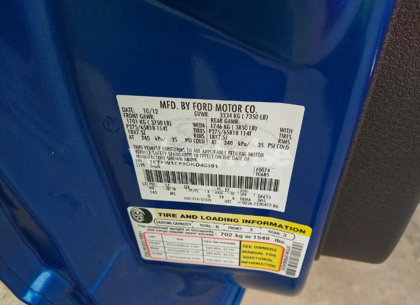 Photo 9 of 2013 Ford F-150 XLT (VIN 1FTFW1EF9DKD40351)